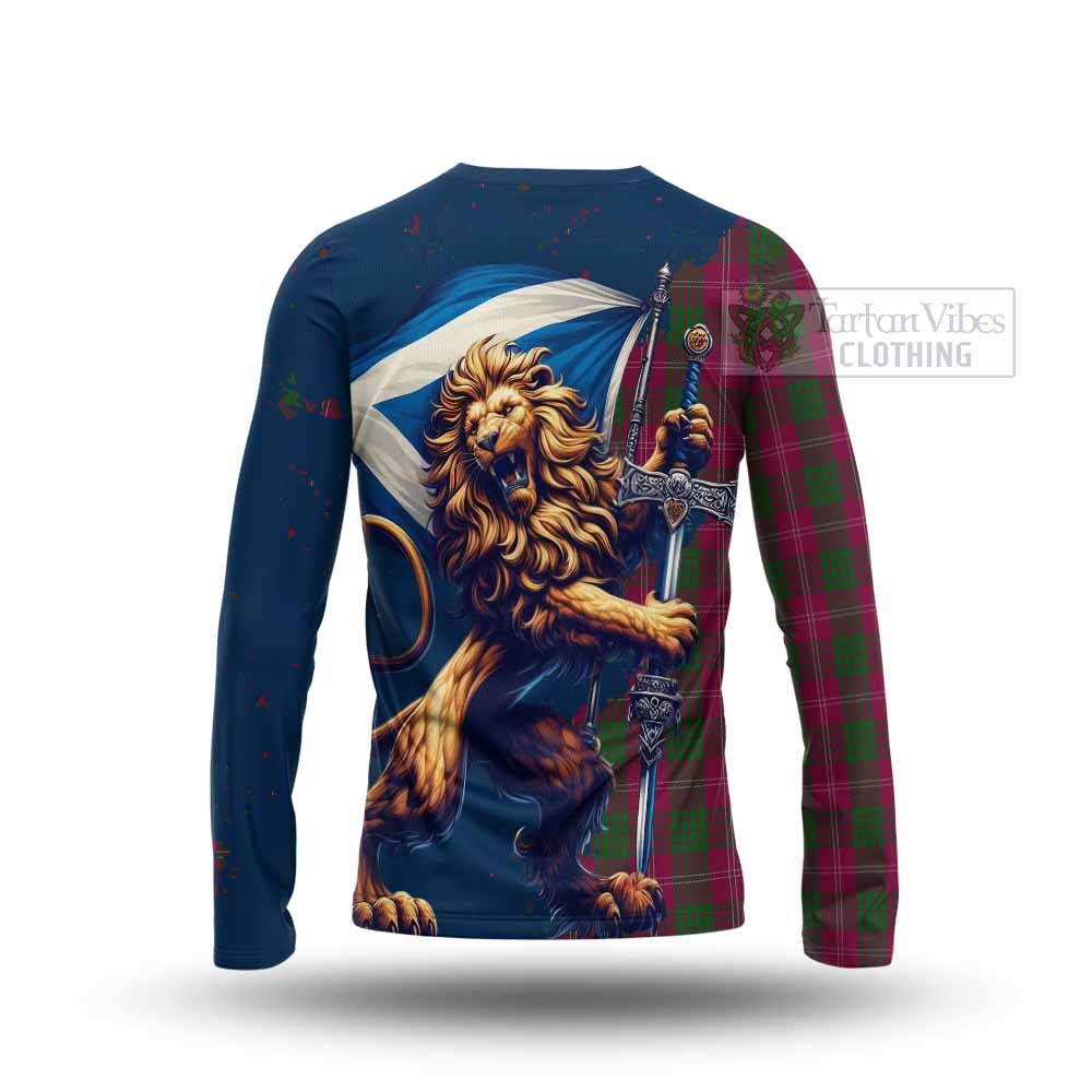 Tartan Vibes Clothing Crawford Tartan Family Crest Long Sleeve T-Shirt with Scottish Majestic Lion