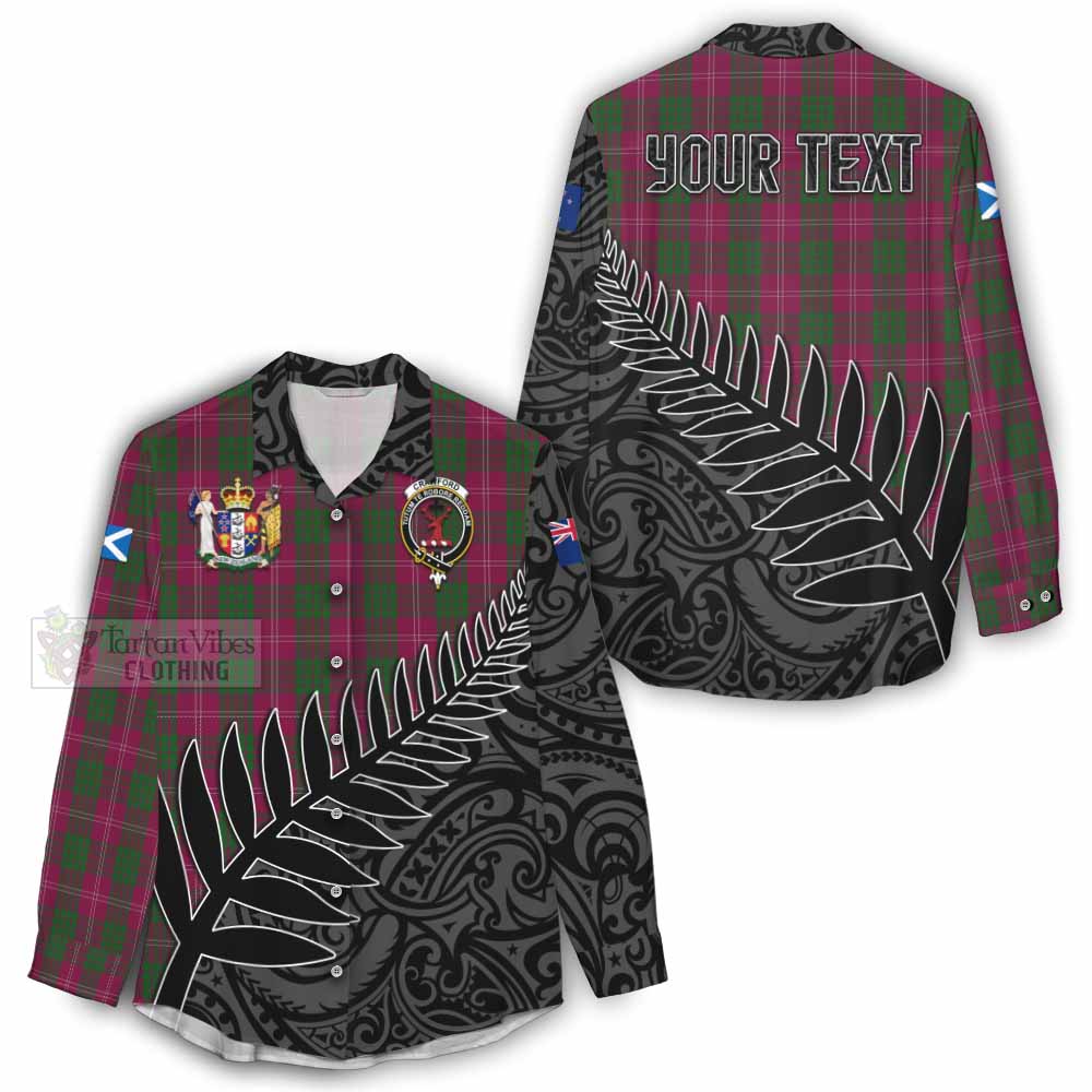 Tartan Vibes Clothing Crawford Crest Tartan Women's Casual Shirt with New Zealand Silver Fern Half Style