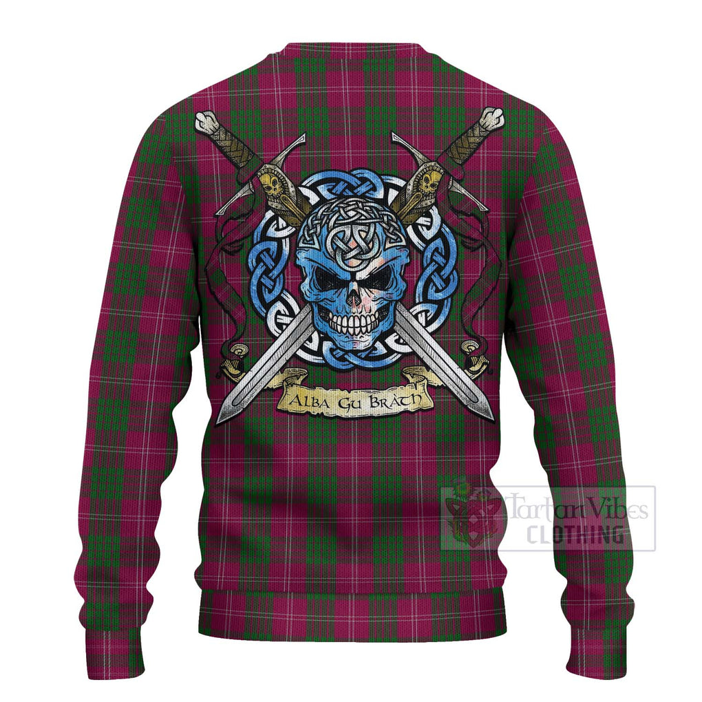 Tartan Vibes Clothing Crawford Tartan Knitted Sweater with Family Crest Celtic Skull Style