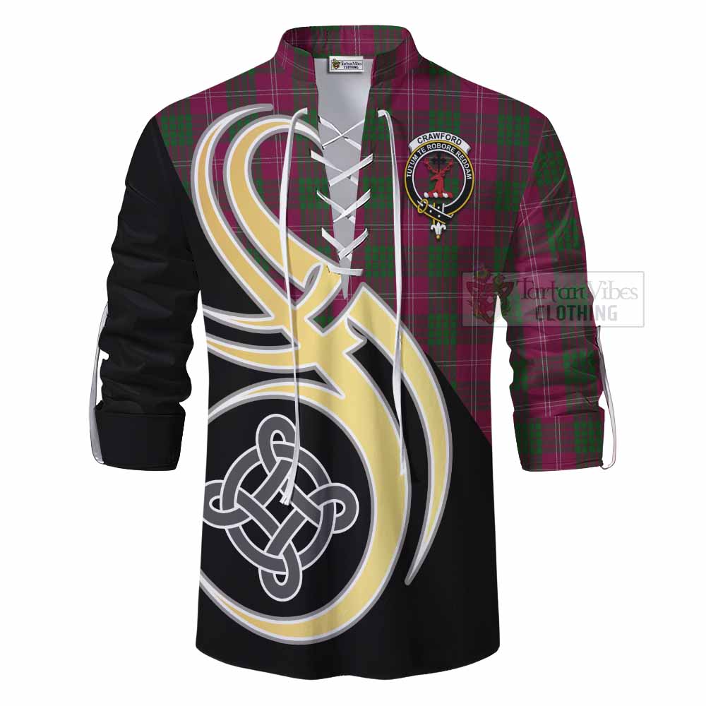 Tartan Vibes Clothing Crawford Tartan Ghillie Kilt Shirt with Family Crest and Celtic Symbol Style