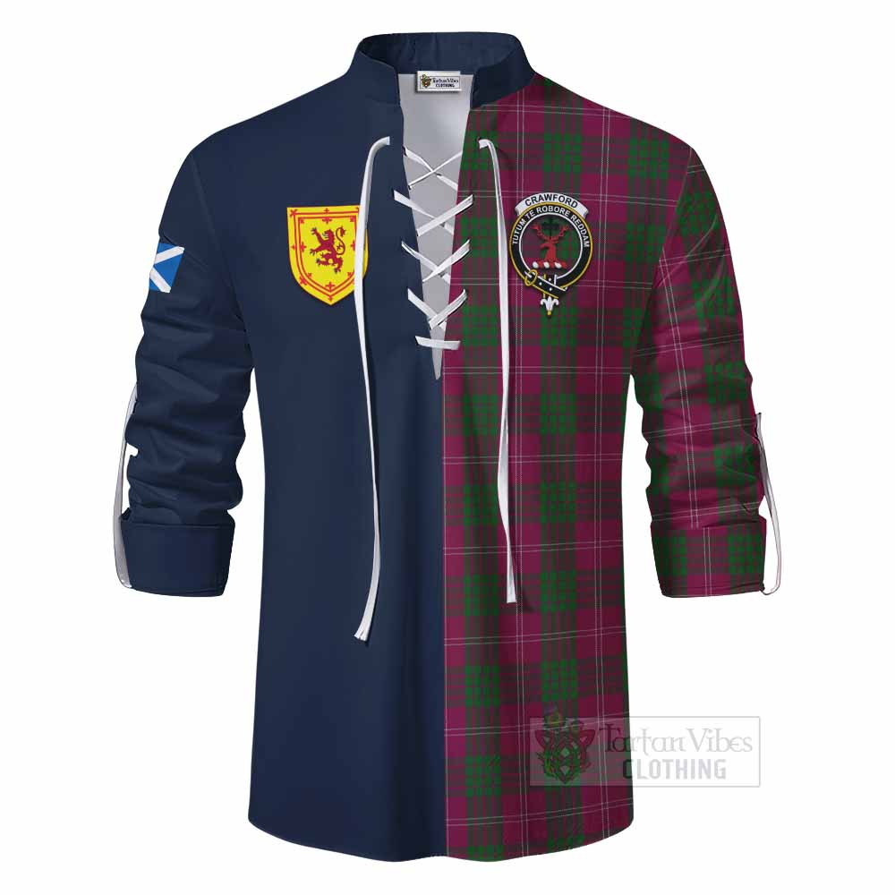 Crawford Tartan Ghillie Kilt Shirt Alba with Scottish Lion Royal Arm Half Style