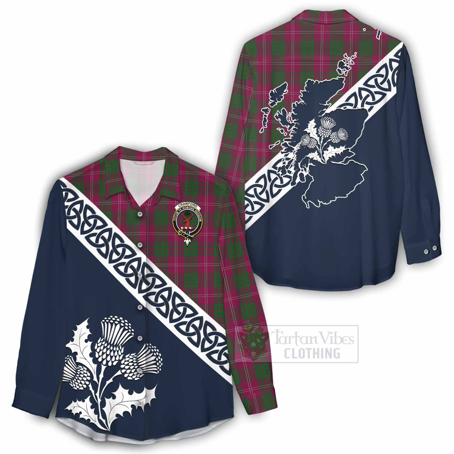 Tartan Vibes Clothing Crawford Tartan Women's Casual Shirt Featuring Thistle and Scotland Map