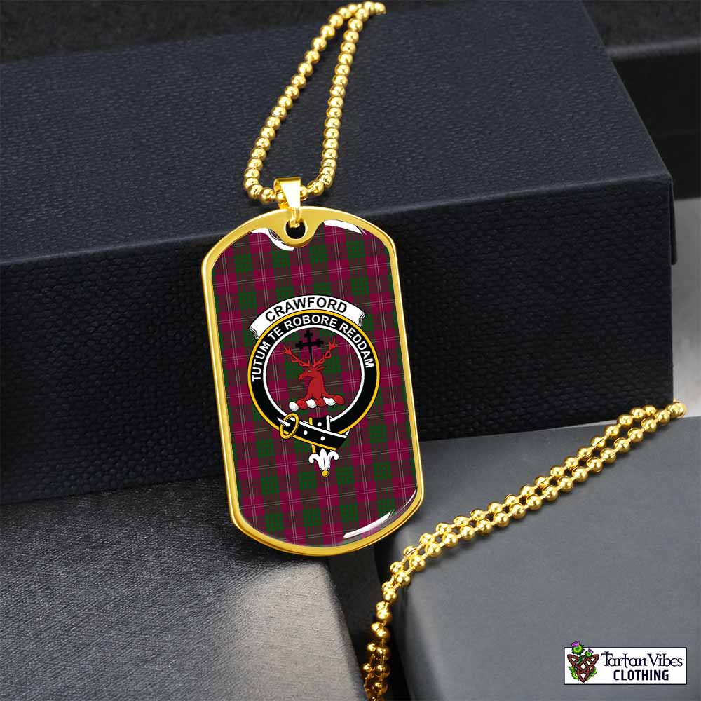 Tartan Vibes Clothing Crawford Tartan Dog Tag Necklace with Family Crest