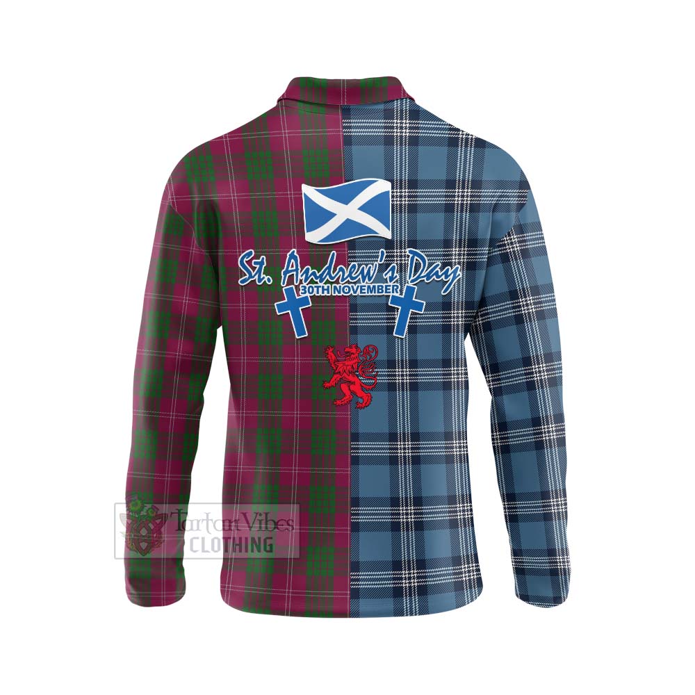 Tartan Vibes Clothing Crawford Tartan Long Sleeve Polo Shirt Happy St. Andrew's Day Half Tartan Style