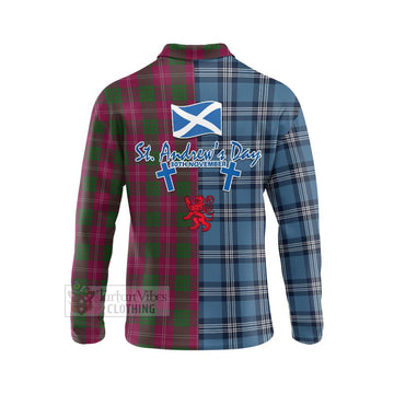 Crawford Tartan Long Sleeve Polo Shirt Happy St. Andrew's Day Half Tartan Style