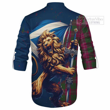 Crawford Tartan Family Crest Ghillie Kilt Shirt with Scottish Majestic Lion