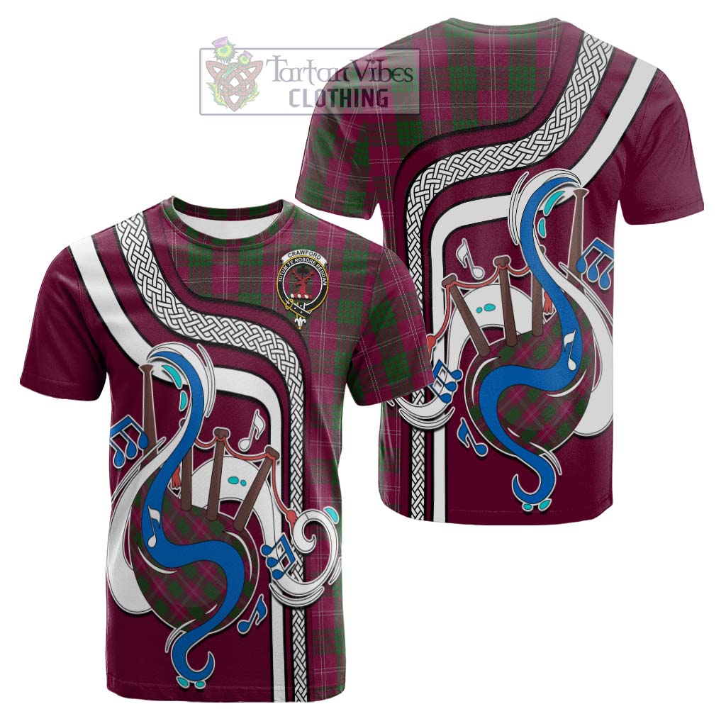 Tartan Vibes Clothing Crawford Tartan Cotton T-shirt with Epic Bagpipe Style