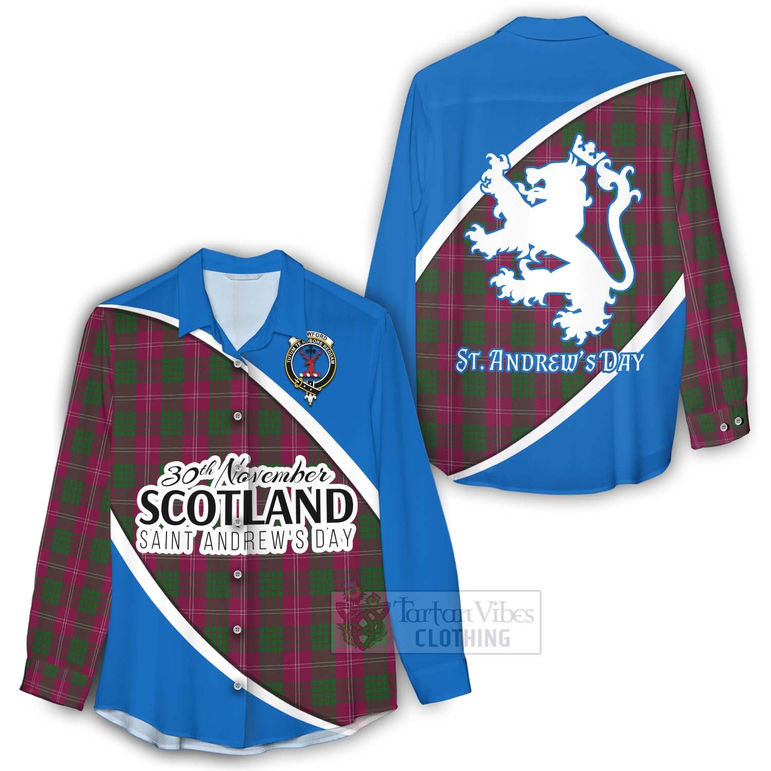 Tartan Vibes Clothing Crawford Family Crest Tartan Women's Casual Shirt Celebrate Saint Andrew's Day in Style