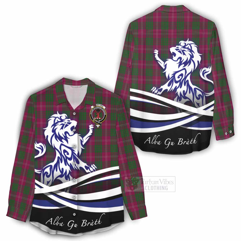 Tartan Vibes Clothing Crawford Tartan Women's Casual Shirt with Alba Gu Brath Regal Lion Emblem