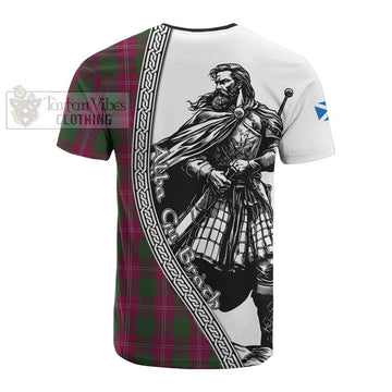 Crawford Tartan Clan Crest Cotton T-shirt with Highlander Warrior Celtic Style