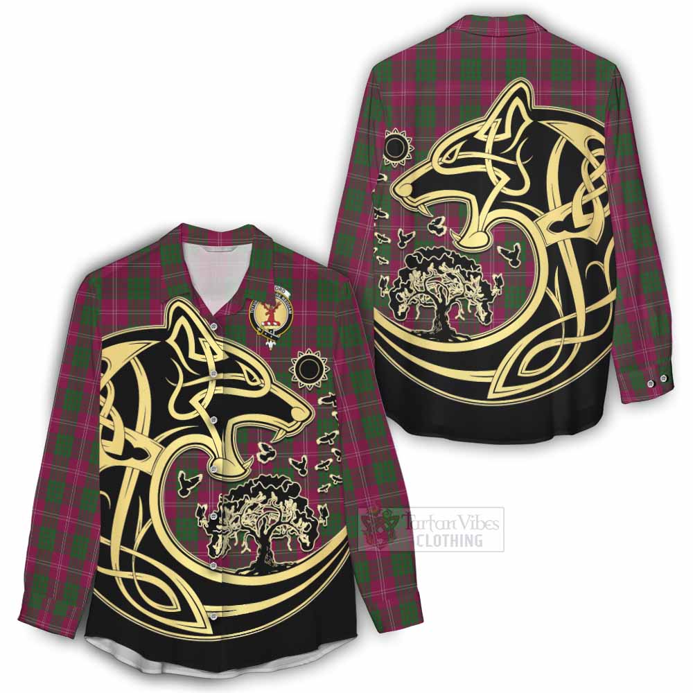 Tartan Vibes Clothing Crawford Tartan Women's Casual Shirt with Family Crest Celtic Wolf Style