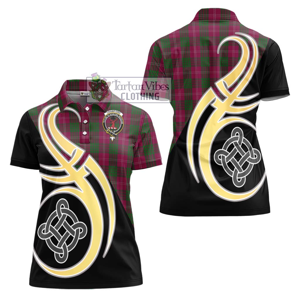 Tartan Vibes Clothing Crawford Tartan Women's Polo Shirt with Family Crest and Celtic Symbol Style