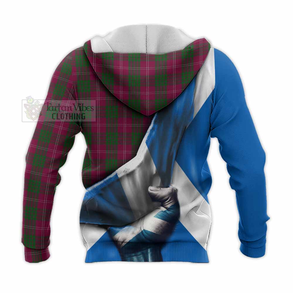 Tartan Vibes Clothing Crawford Tartan Knitted Hoodie with Family Crest Scotland Patriotic Style