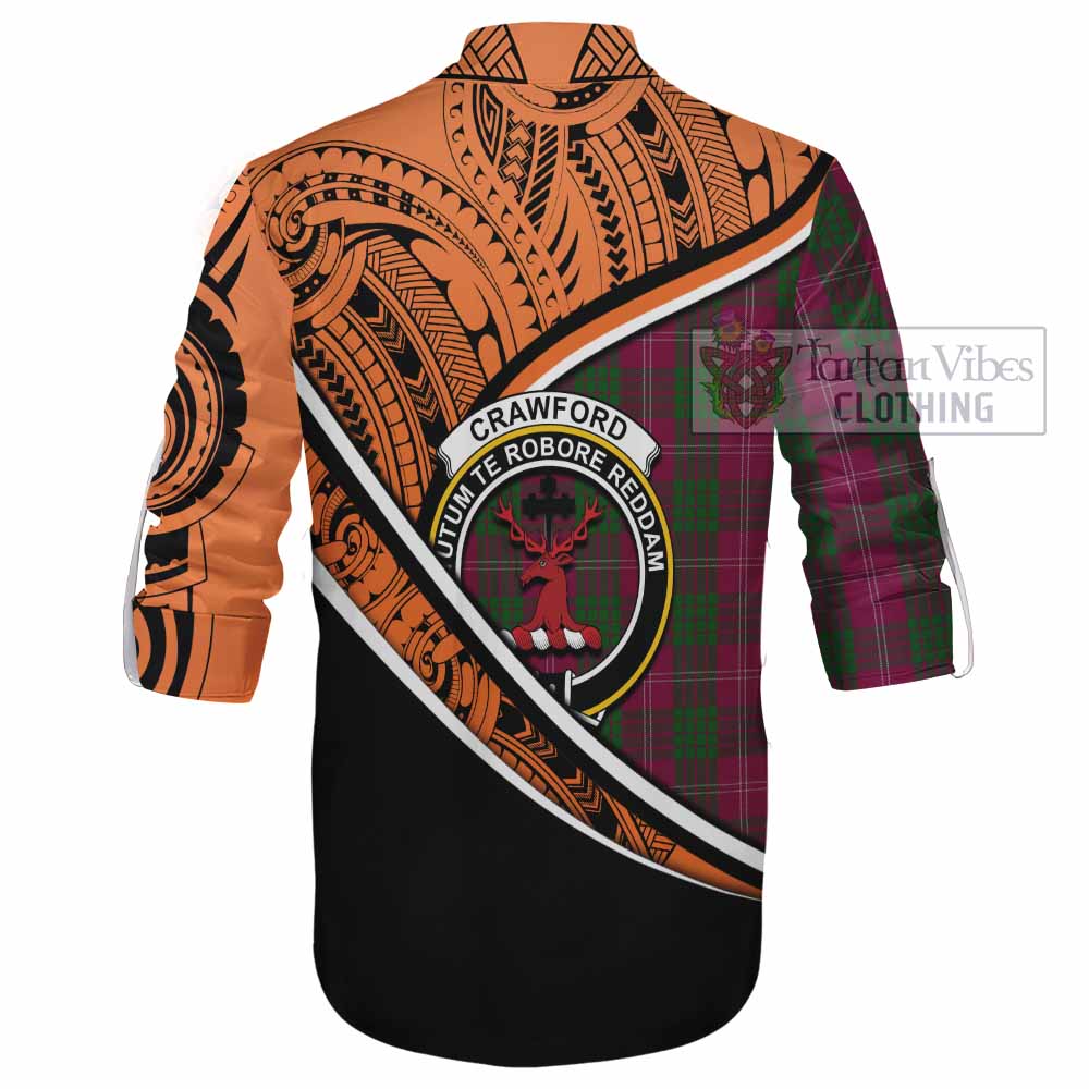 Tartan Vibes Clothing Crawford Crest Tartan Ghillie Kilt Shirt with Maori Tattoo Style - Orange Version