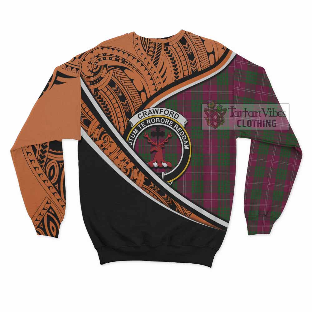 Tartan Vibes Clothing Crawford Crest Tartan Sweatshirt with Maori Tattoo Style - Orange Version