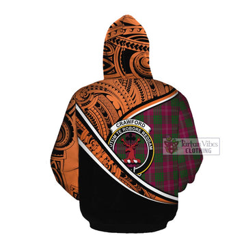 Crawford Crest Tartan Cotton Hoodie with Polynesian Vibes Style - Orange Version