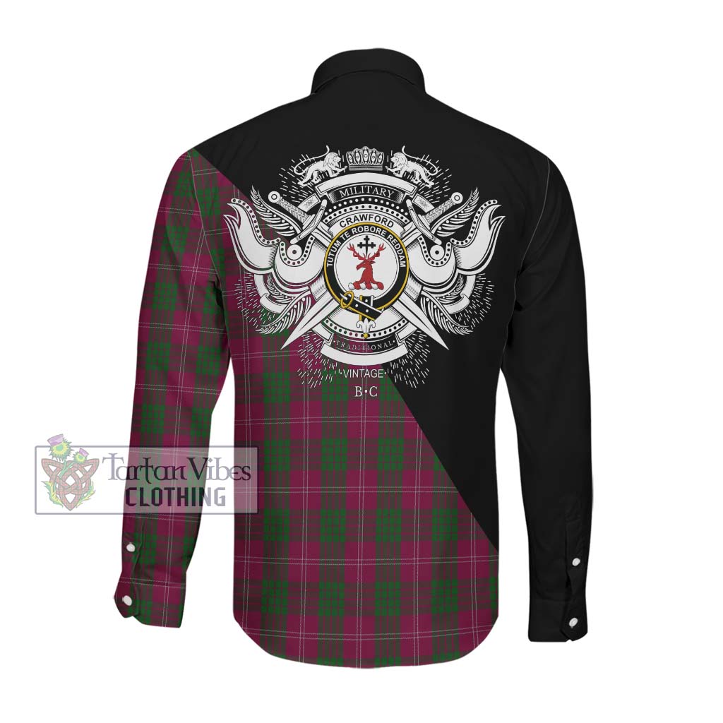 Tartan Vibes Clothing Crawford Tartan Long Sleeve Button Shirt with Family Crest and Military Logo Style