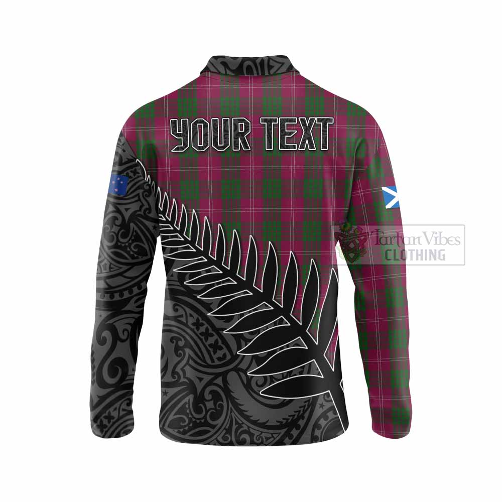 Tartan Vibes Clothing Crawford Crest Tartan Long Sleeve Polo Shirt with New Zealand Silver Fern Half Style