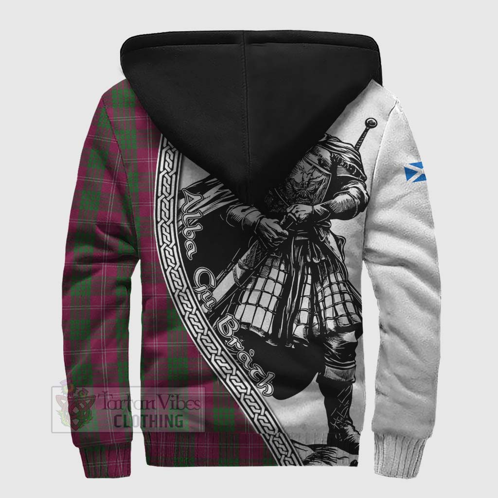 Tartan Vibes Clothing Crawford Tartan Clan Crest Sherpa Hoodie with Highlander Warrior Celtic Style