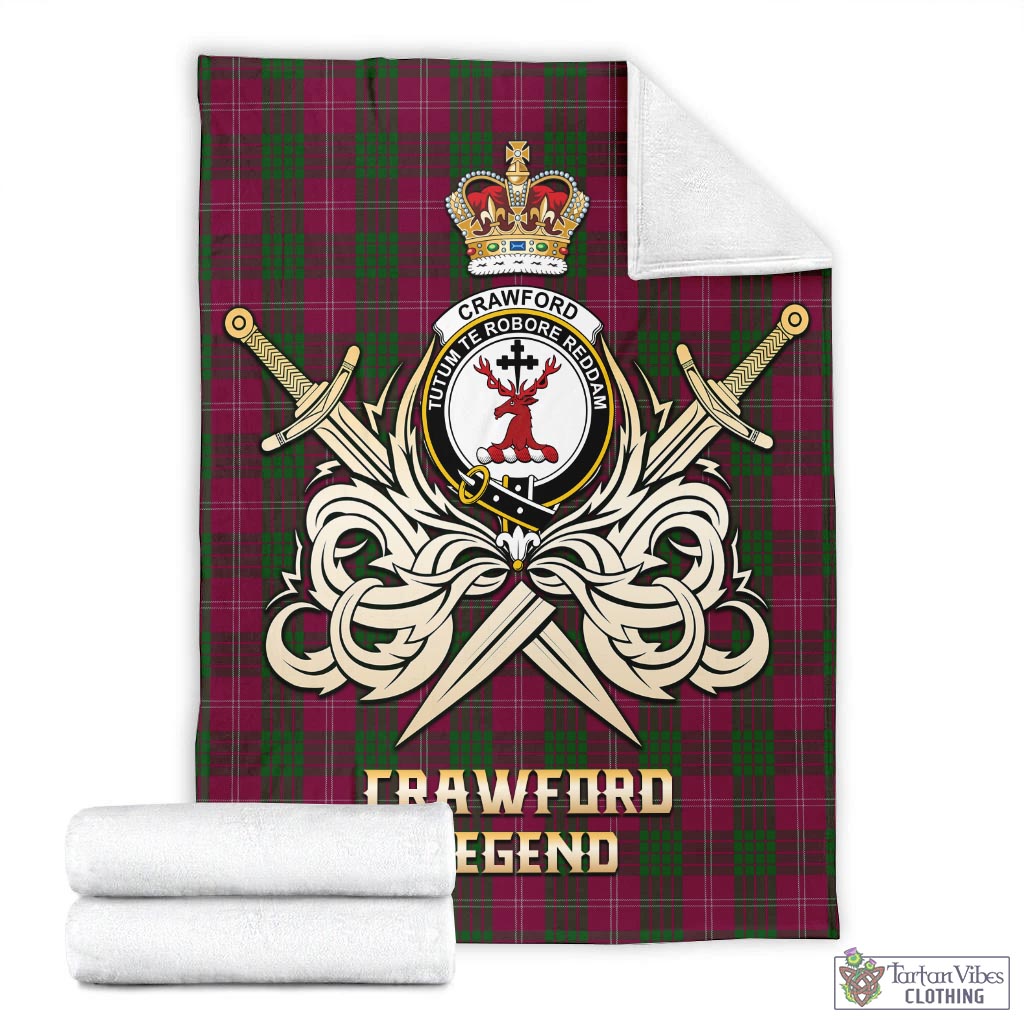 Tartan Vibes Clothing Crawford Tartan Blanket with Clan Crest and the Golden Sword of Courageous Legacy