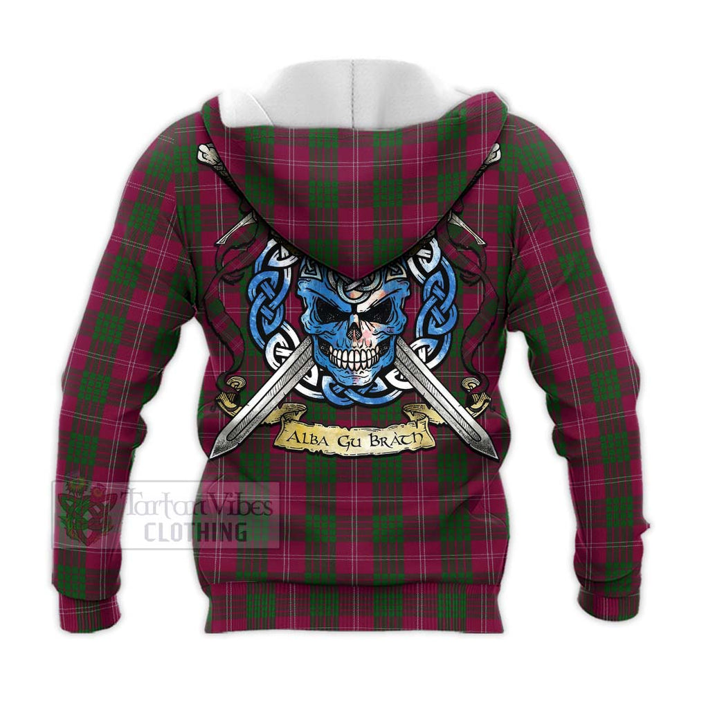 Tartan Vibes Clothing Crawford Tartan Knitted Hoodie with Family Crest Celtic Skull Style