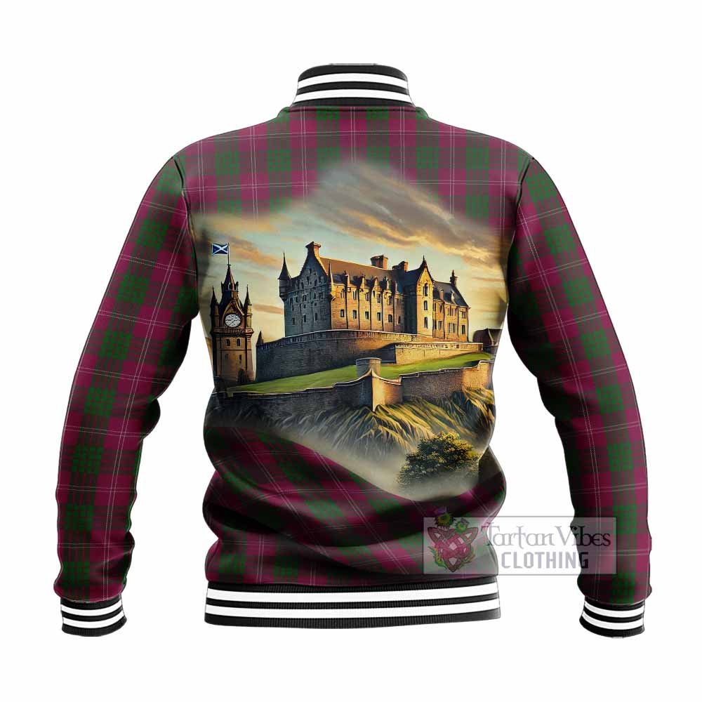 Crawford Tartan Family Crest Baseball Jacket with Scottish Ancient Castle Style - Tartan Vibes Clothing