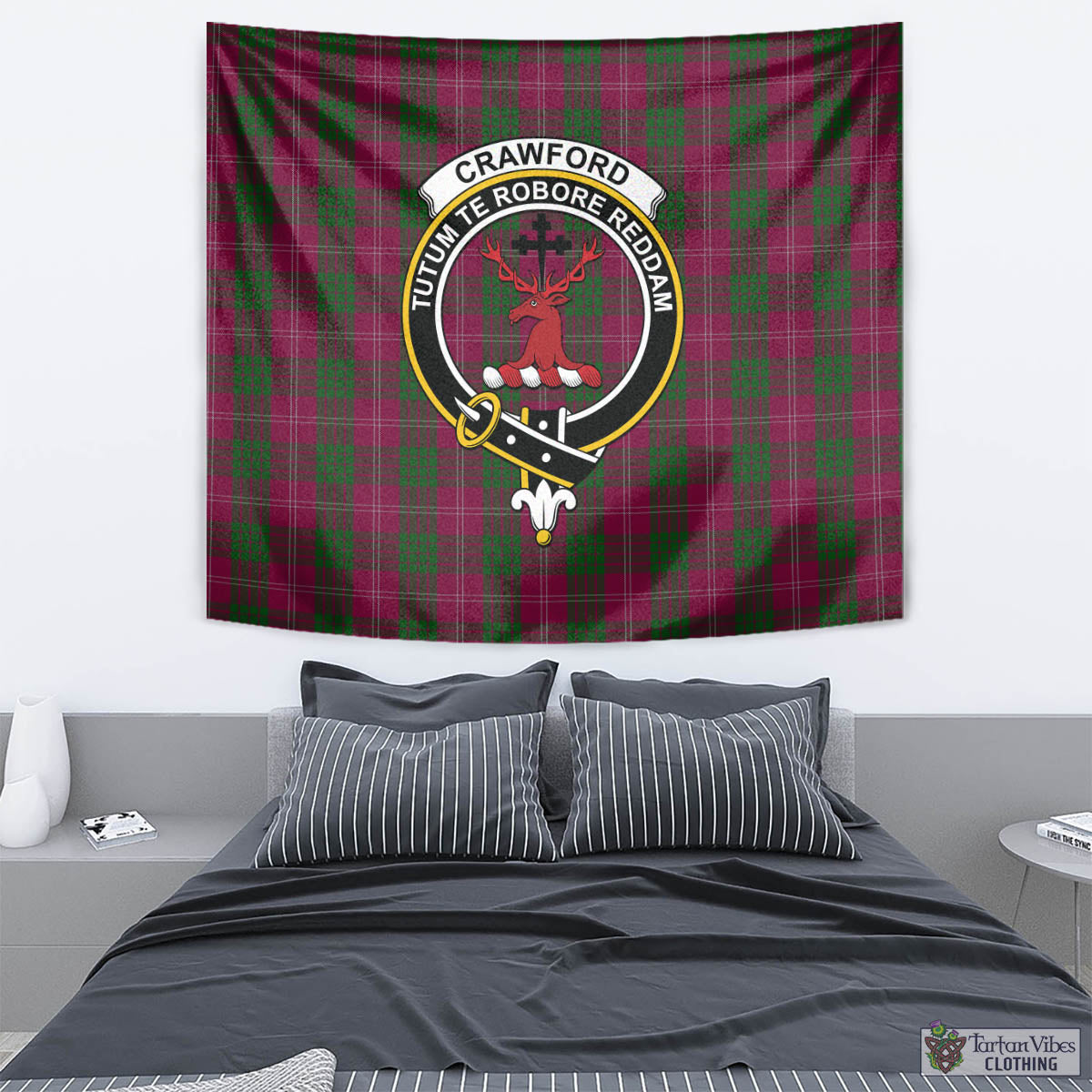 Tartan Vibes Clothing Crawford Tartan Tapestry Wall Hanging and Home Decor for Room with Family Crest