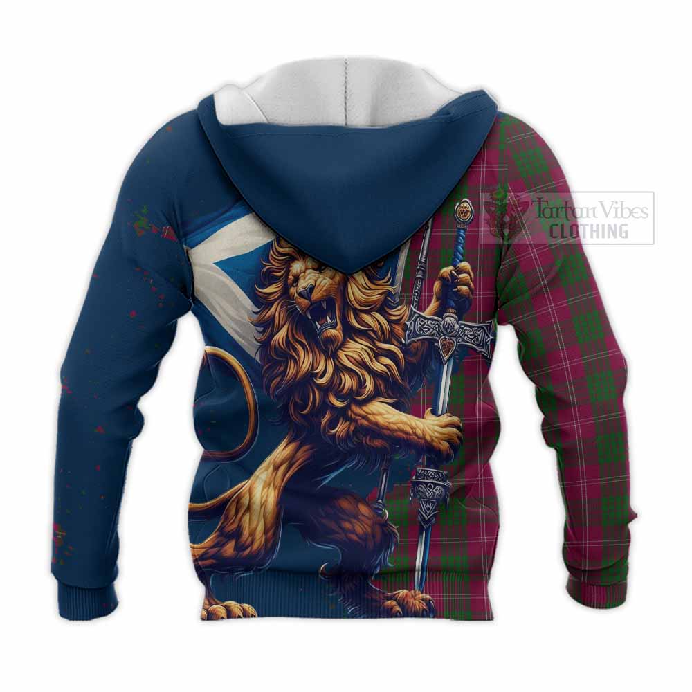 Tartan Vibes Clothing Crawford Tartan Family Crest Knitted Hoodie with Scottish Majestic Lion