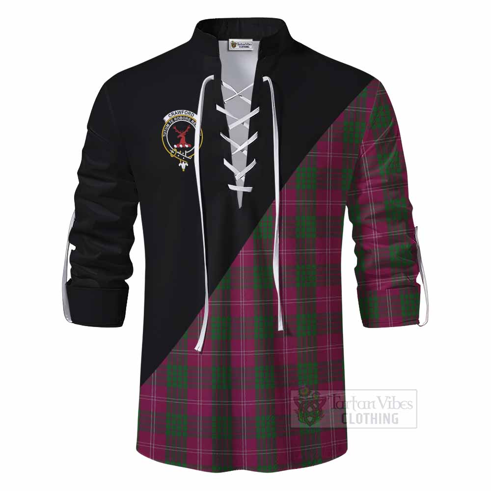 Tartan Vibes Clothing Crawford Tartan Ghillie Kilt Shirt with Family Crest and Military Logo Style