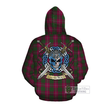 Crawford Tartan Cotton Hoodie with Family Crest Celtic Skull Style