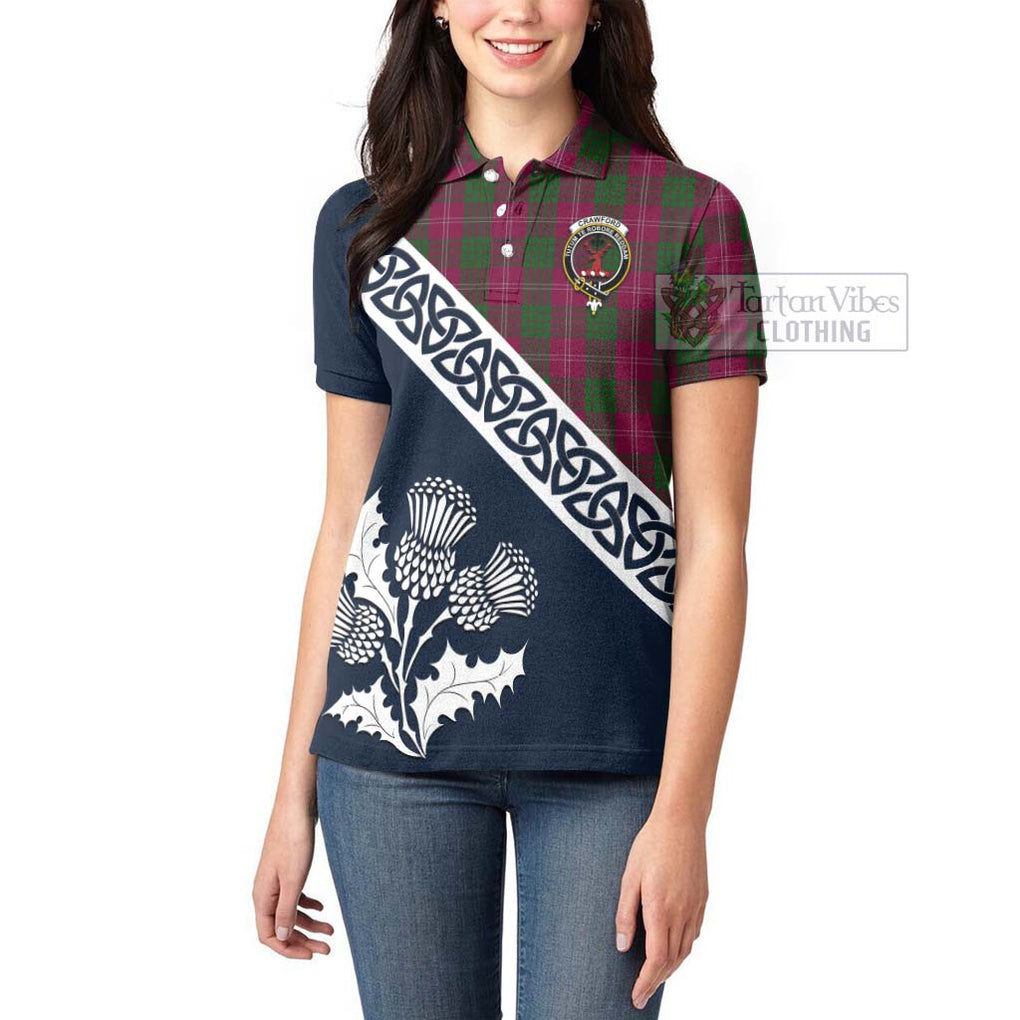 Tartan Vibes Clothing Crawford Tartan Women's Polo Shirt Featuring Thistle and Scotland Map