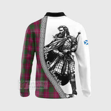 Crawford Tartan Clan Crest Long Sleeve Polo Shirt with Highlander Warrior Celtic Style