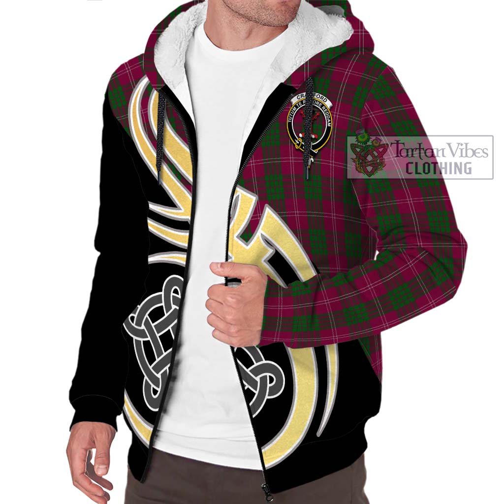 Tartan Vibes Clothing Crawford Tartan Sherpa Hoodie with Family Crest and Celtic Symbol Style