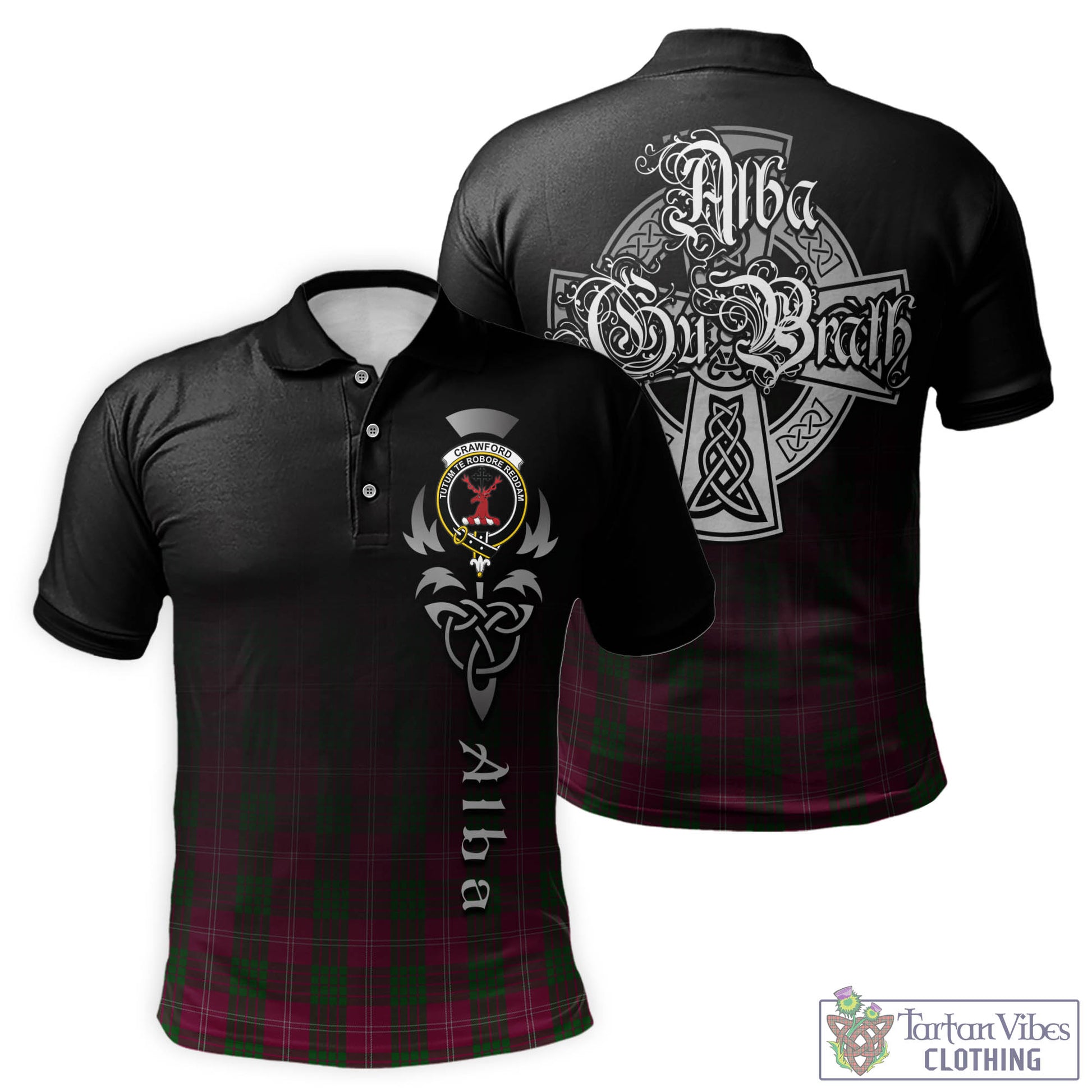 Tartan Vibes Clothing Crawford Tartan Polo Shirt Featuring Alba Gu Brath Family Crest Celtic Inspired