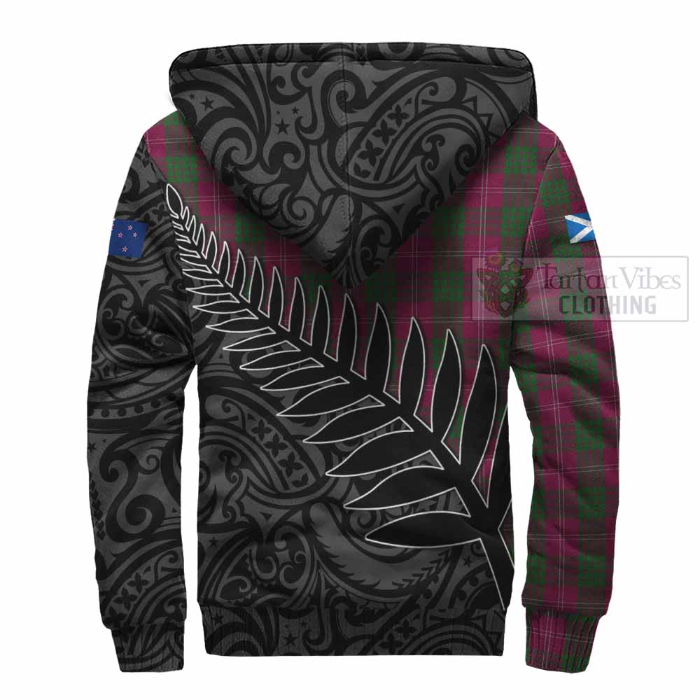 Tartan Vibes Clothing Crawford Crest Tartan Sherpa Hoodie with New Zealand Silver Fern Half Style