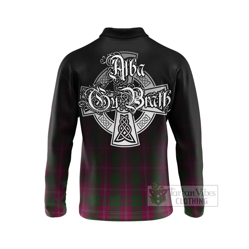 Tartan Vibes Clothing Crawford Tartan Long Sleeve Polo Shirt Featuring Alba Gu Brath Family Crest Celtic Inspired