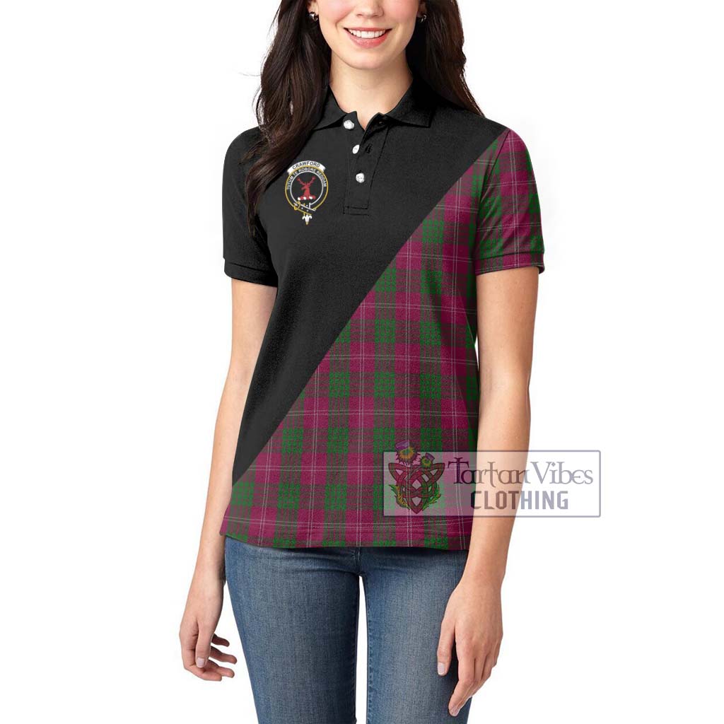 Tartan Vibes Clothing Crawford Tartan Women's Polo Shirt with Family Crest and Military Logo Style