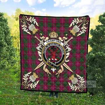 Crawford Tartan Quilt with Family Crest and Golden Thistle Crossed Sword Design