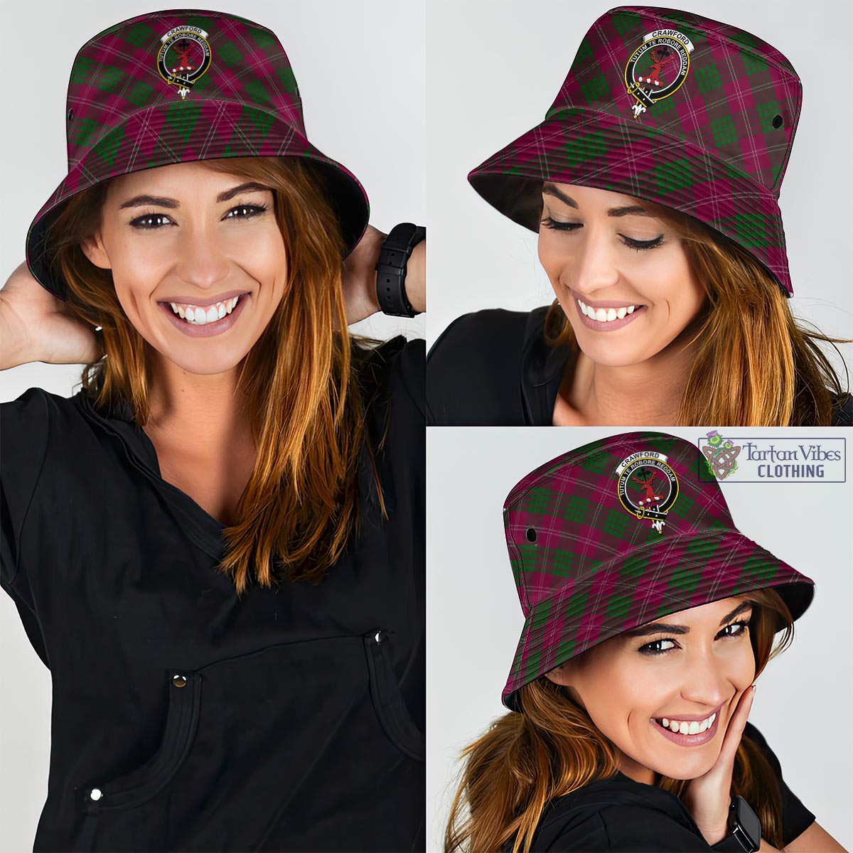 Tartan Vibes Clothing Crawford Tartan Bucket Hat with Family Crest