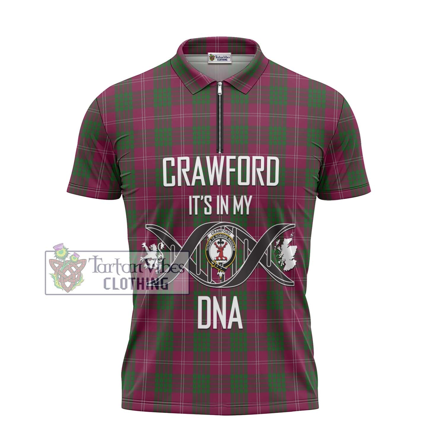 Tartan Vibes Clothing Crawford Tartan Zipper Polo Shirt with Family Crest DNA In Me Style