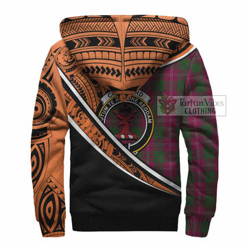 Crawford Crest Tartan Sherpa Hoodie with Polynesian Vibes Style - Orange Version