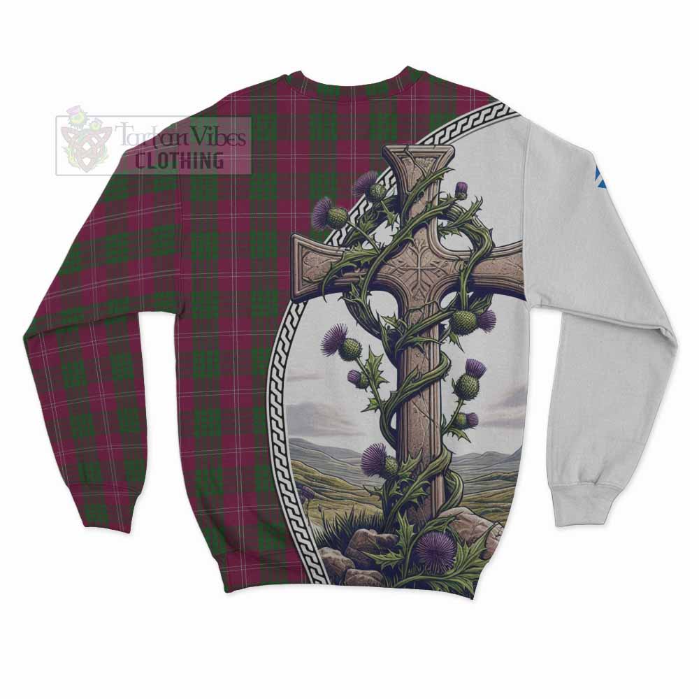 Tartan Vibes Clothing Crawford Tartan Sweatshirt with Family Crest and St. Andrew's Cross Accented by Thistle Vines