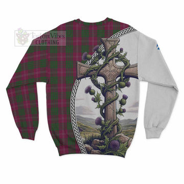 Crawford Tartan Sweatshirt with Family Crest and St. Andrew's Cross Accented by Thistle Vines