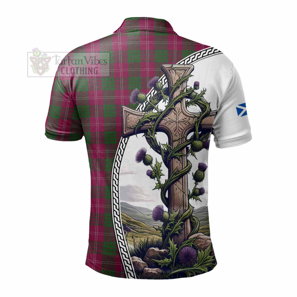 Tartan Vibes Clothing Crawford Tartan Polo Shirt with Family Crest and St. Andrew's Cross Accented by Thistle Vines