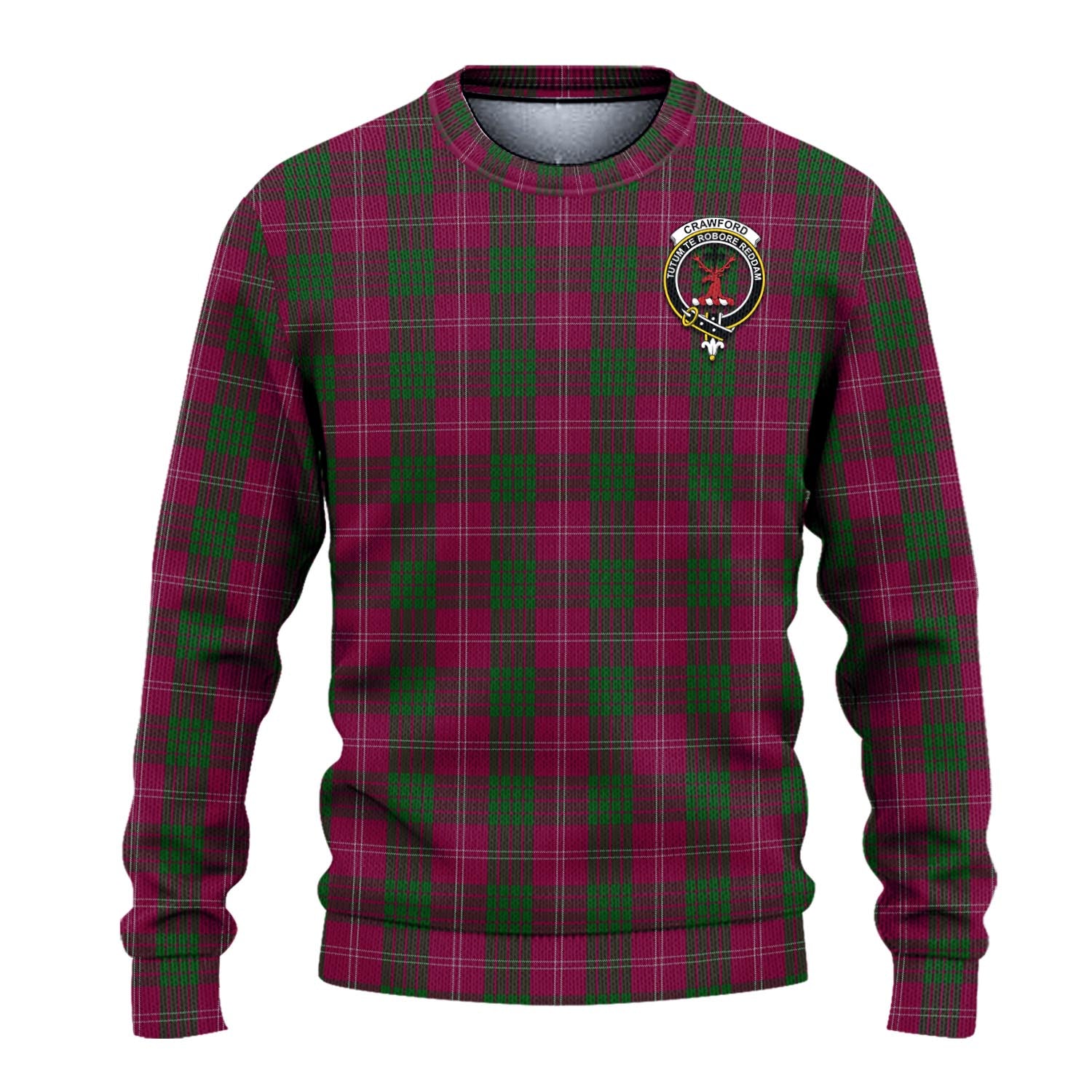 Crawford Tartan Knitted Sweater with Family Crest - Tartanvibesclothing