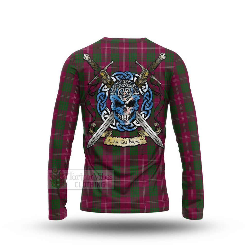 Tartan Vibes Clothing Crawford Tartan Long Sleeve T-Shirt with Family Crest Celtic Skull Style