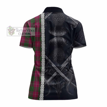 Crawford Tartan Women's Polo Shirt with Family Crest Cross Sword Thistle Celtic Vibes