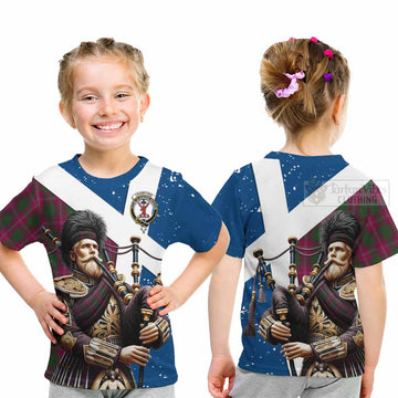 Crawford Tartan Kid T-Shirt with Family Crest Scottish Bagpiper Vibes