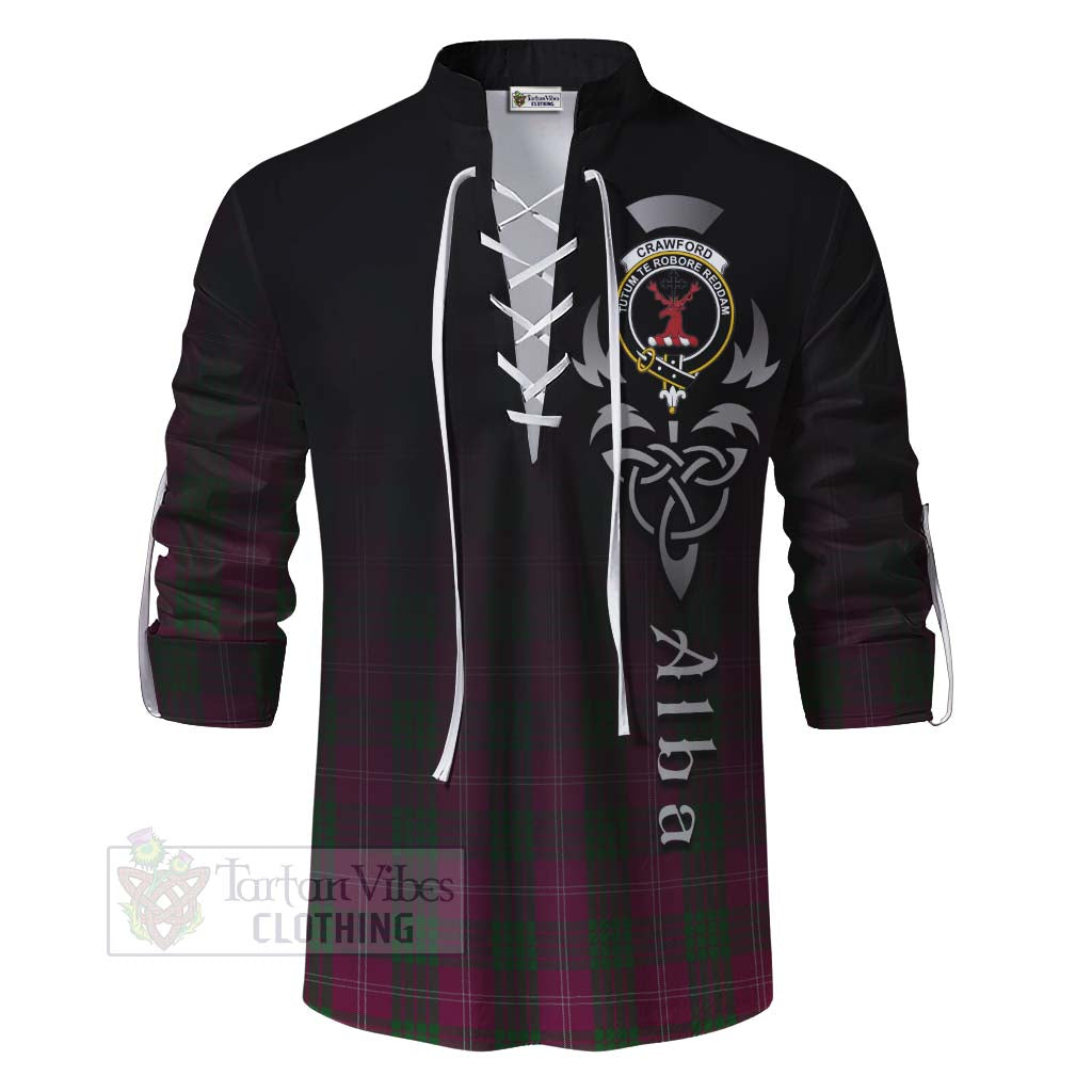 Tartan Vibes Clothing Crawford Tartan Ghillie Kilt Shirt Featuring Alba Gu Brath Family Crest Celtic Inspired