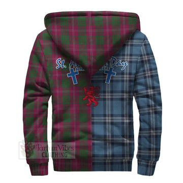 Crawford Tartan Sherpa Hoodie Happy St. Andrew's Day Half Tartan Style